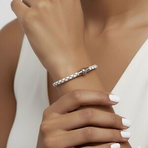 Linx White Leather Braided Cord Bracelet with a Magnetic Clasp